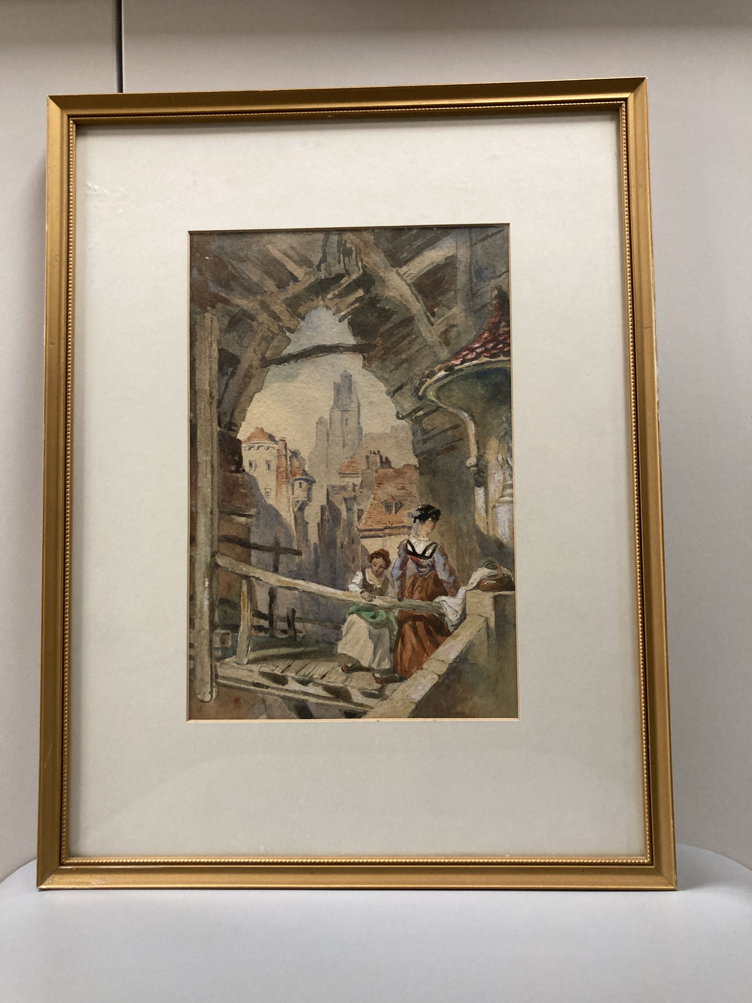 Attrib. to Samuel Gillespie Prout (1822-1911), French church interior, watercolour and a pair of watercolours attributed to Henry Woods